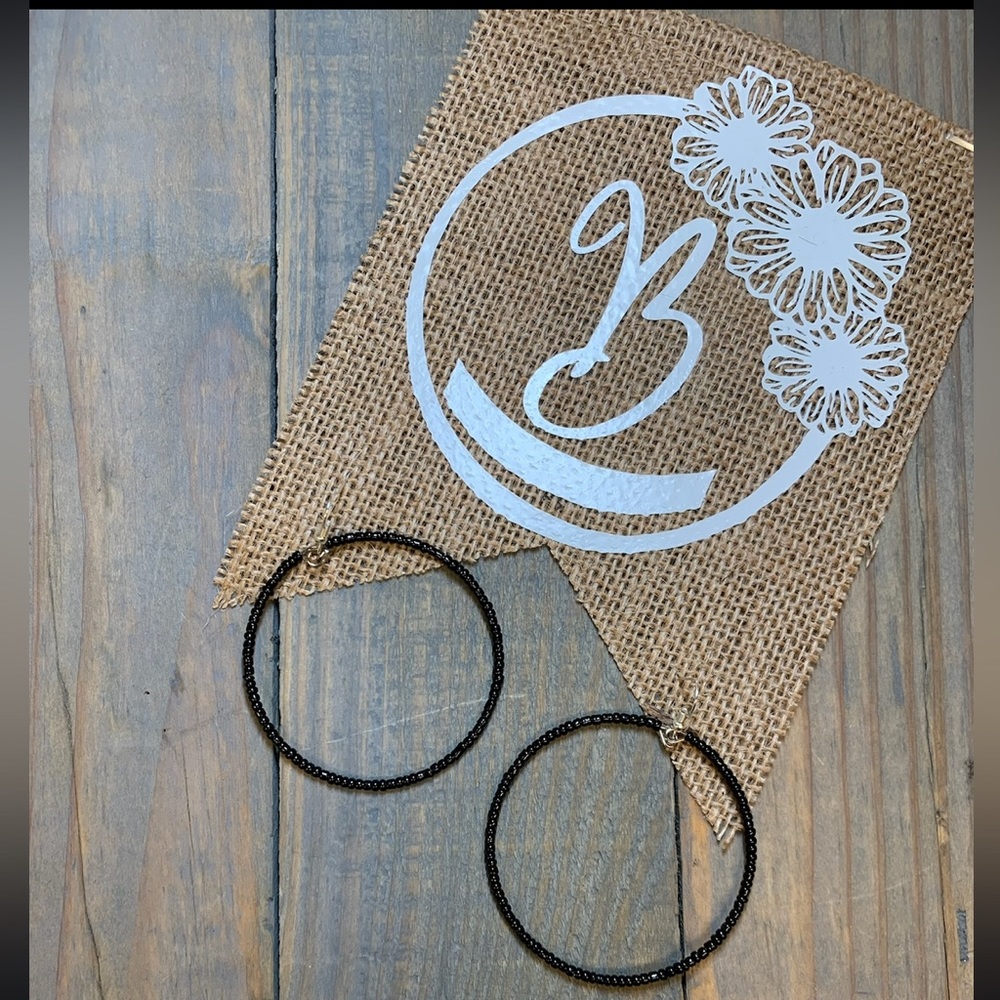 Solid Beaded Hoop: Black